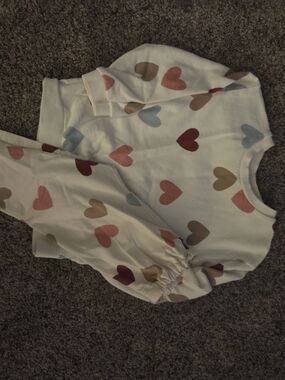 H&M Cream Outfit with Pink and Brown Heart Motif